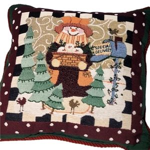 Vintage Christmas Woven Tapestry Holiday Decor Snowman Cute Festive Thro…